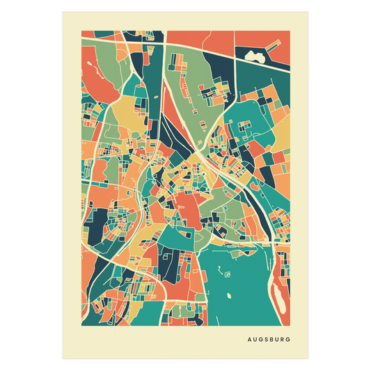 Augsburg Stadtkarte Poster – Polychroma Modern Art Print