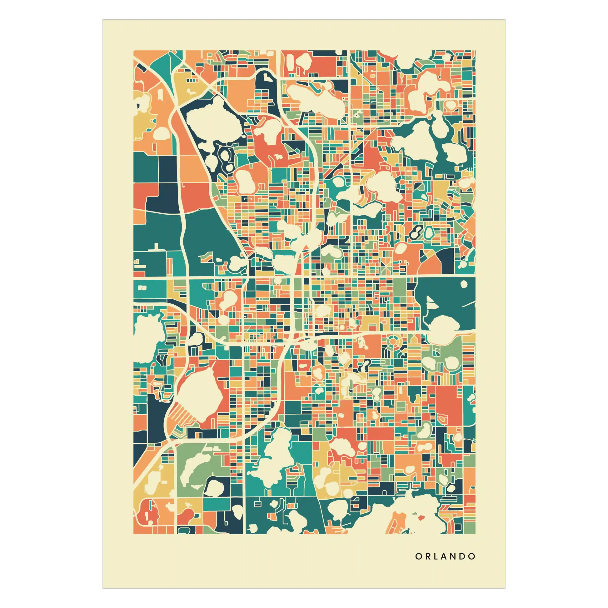 Orlando Stadtkarte Poster – Polychroma Modern Art Print
