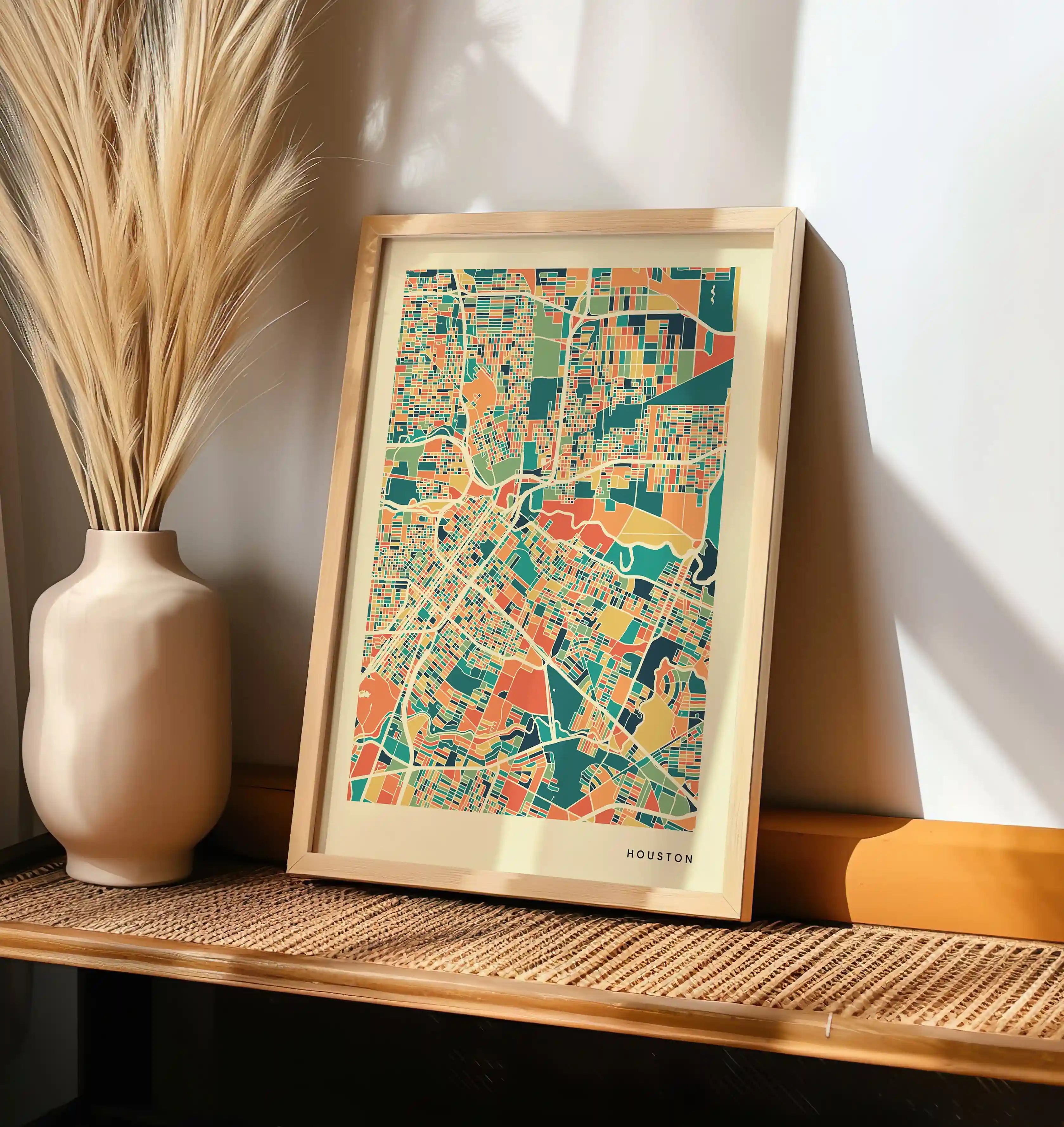 Houston Stadtkarte Poster – Polychroma Modern Art Print