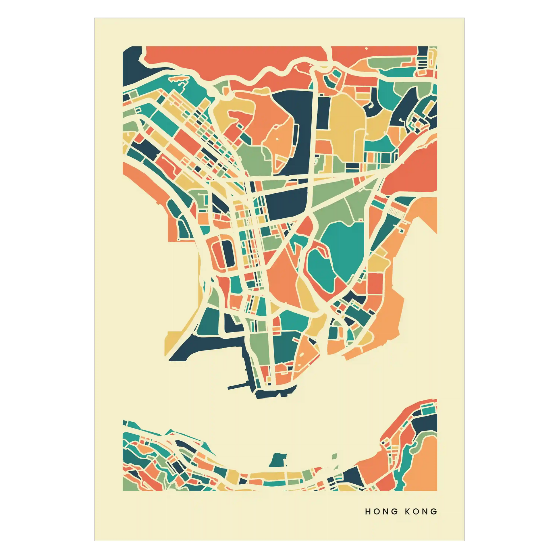 Hong Kong Stadtkarte Poster – Polychroma Modern Art Print