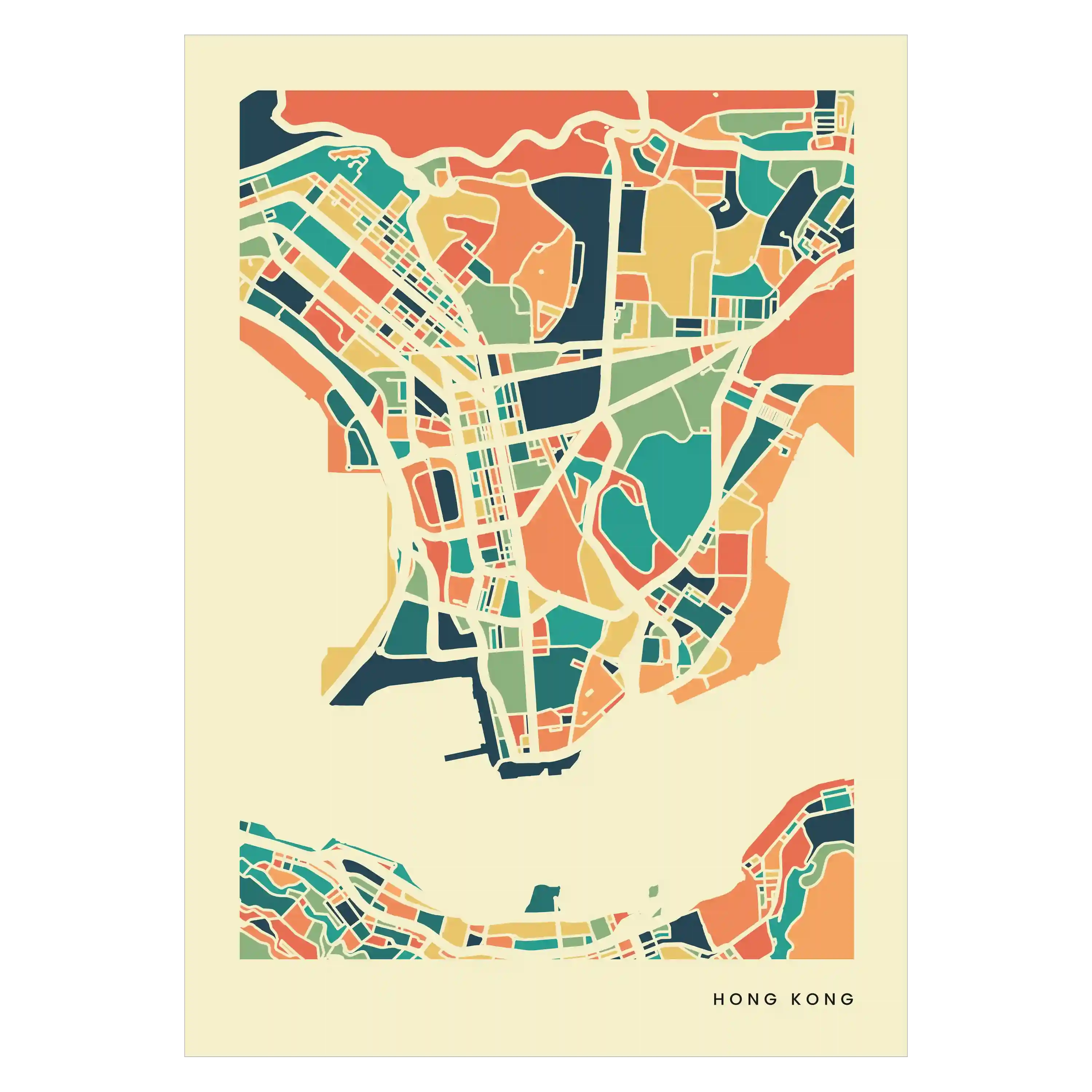 Hong Kong Stadtkarte Poster – Polychroma Modern Art Print
