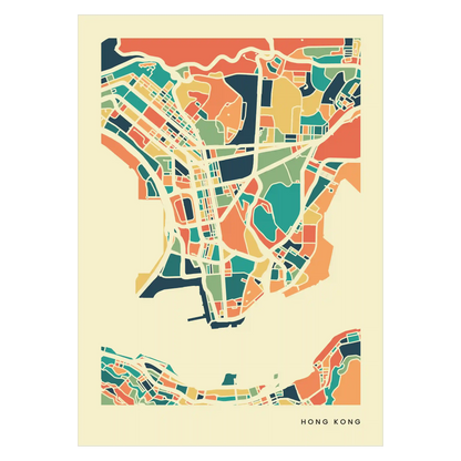 Hong Kong Stadtkarte Poster – Polychroma Modern Art Print