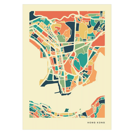 Hong Kong Stadtkarte Poster – Polychroma Modern Art Print