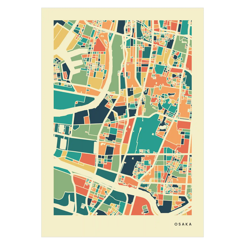 Osaka Stadtkarte Poster – Polychroma Modern Art Print