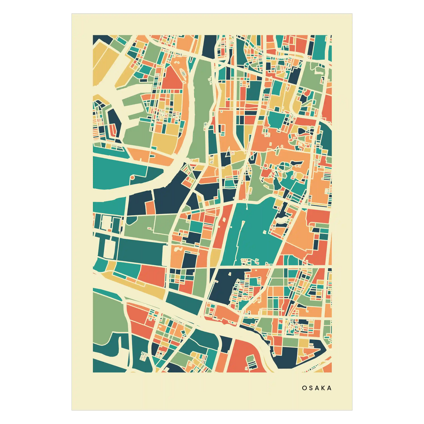 Osaka Stadtkarte Poster – Polychroma Modern Art Print