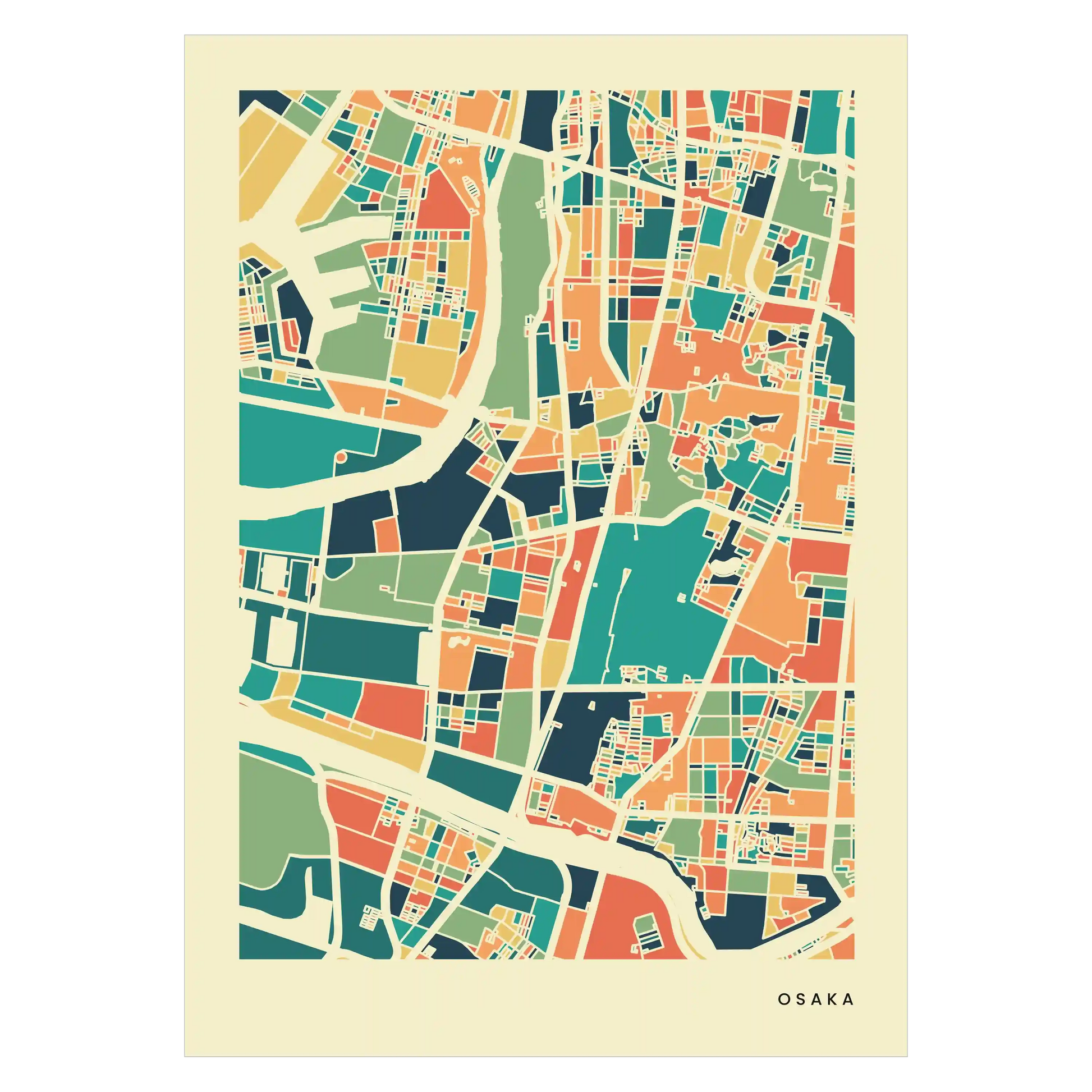 Osaka Stadtkarte Poster – Polychroma Modern Art Print