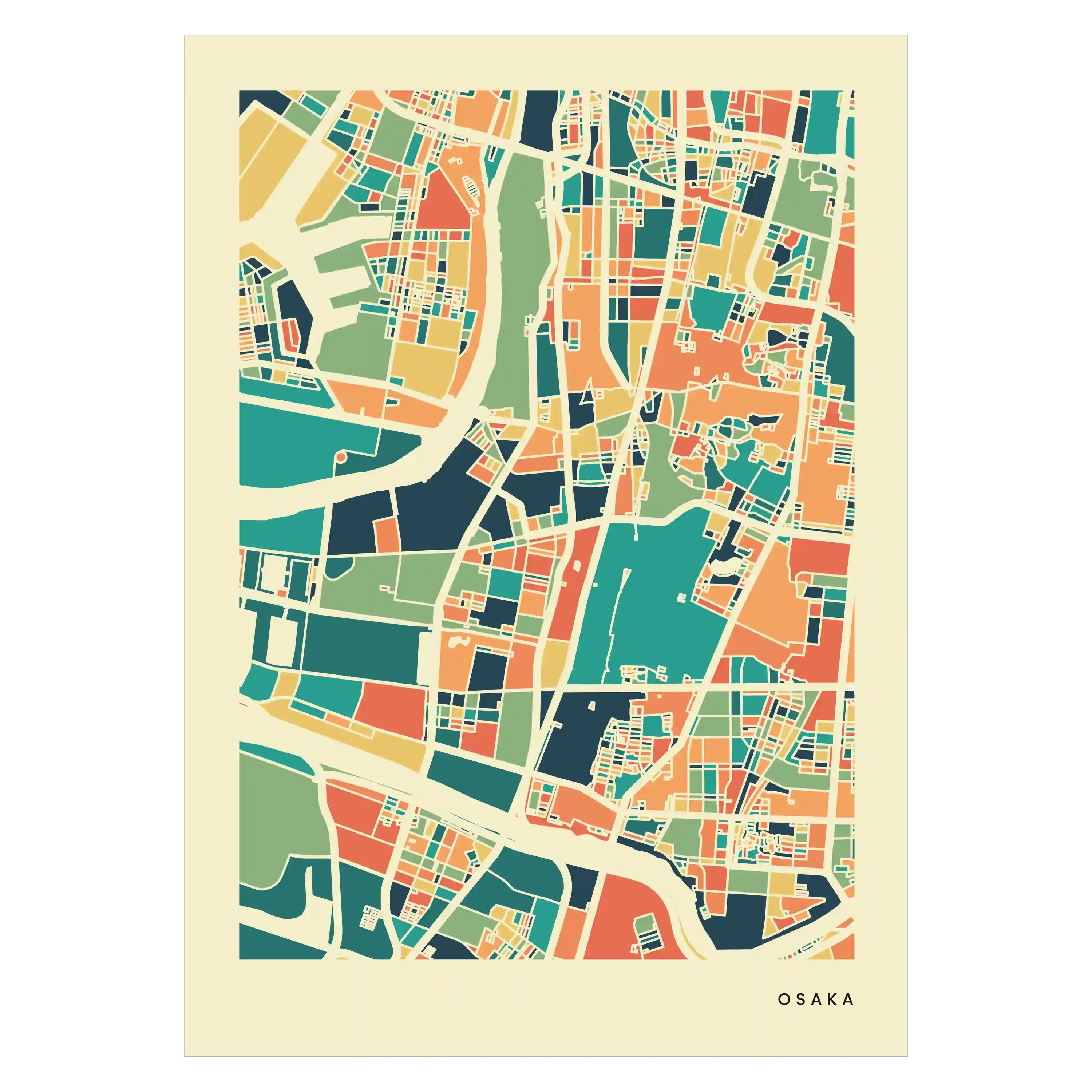 Osaka Stadtkarte Poster – Polychroma Modern Art Print