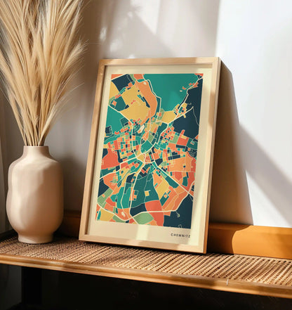 Chemnitz Stadtkarte Poster – Polychroma Modern Art Print