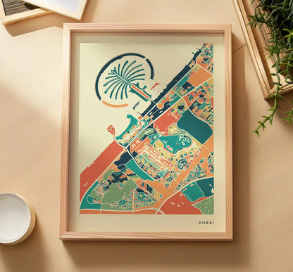 Dubai Stadtkarte Poster – Polychroma Modern Art Print
