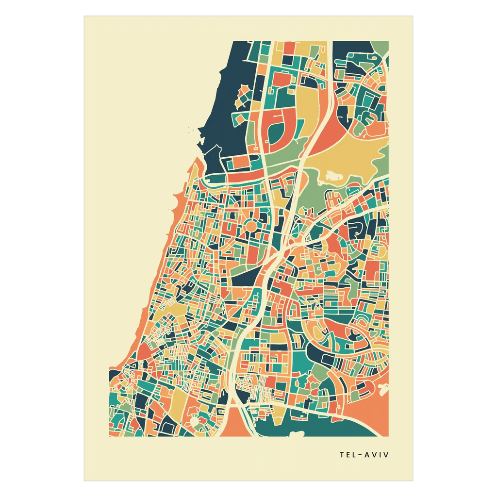 Tel-Aviv Stadtkarte Poster – Polychroma Modern Art Print