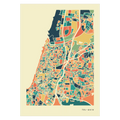 Tel-Aviv Stadtkarte Poster – Polychroma Modern Art Print