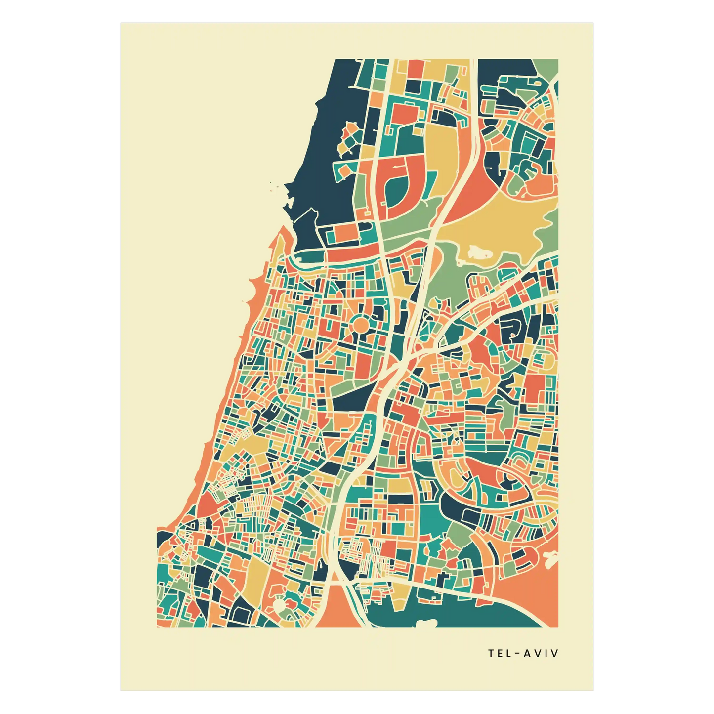Tel-Aviv Stadtkarte Poster – Polychroma Modern Art Print