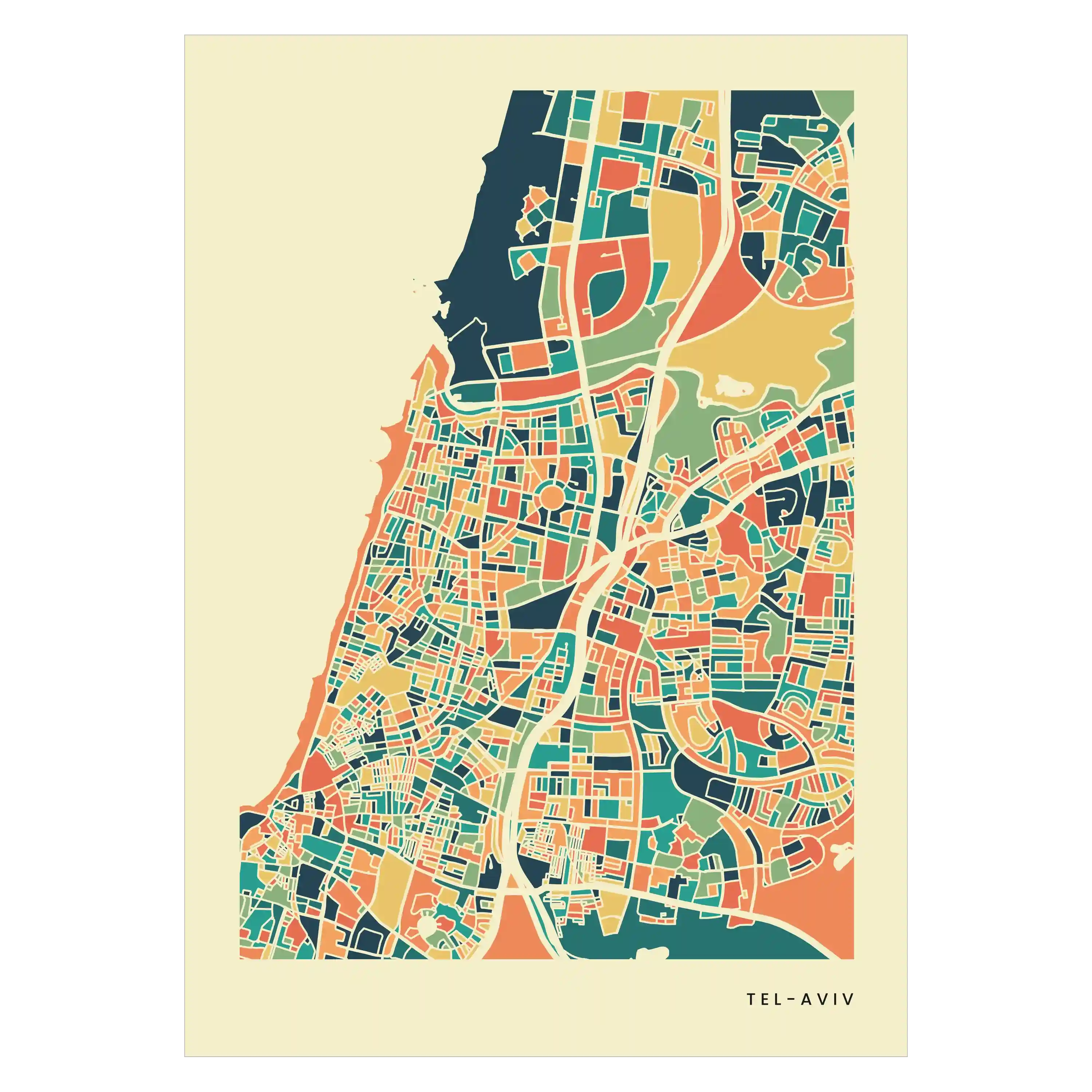 Tel-Aviv Stadtkarte Poster – Polychroma Modern Art Print