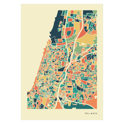 Tel-Aviv Stadtkarte Poster – Polychroma Modern Art Print