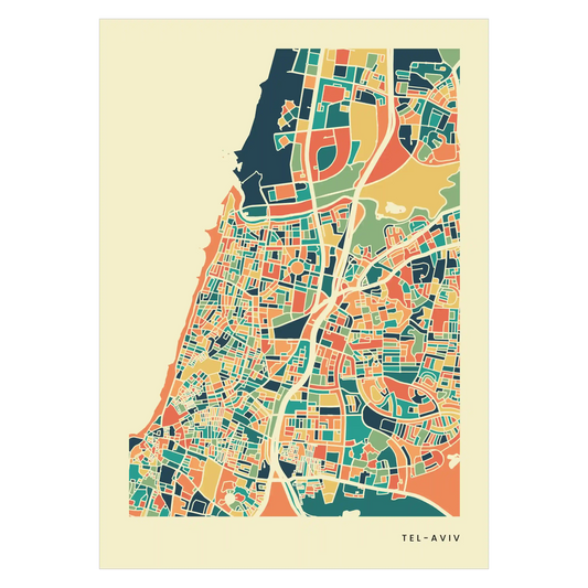 Tel-Aviv Stadtkarte Poster – Polychroma Modern Art Print