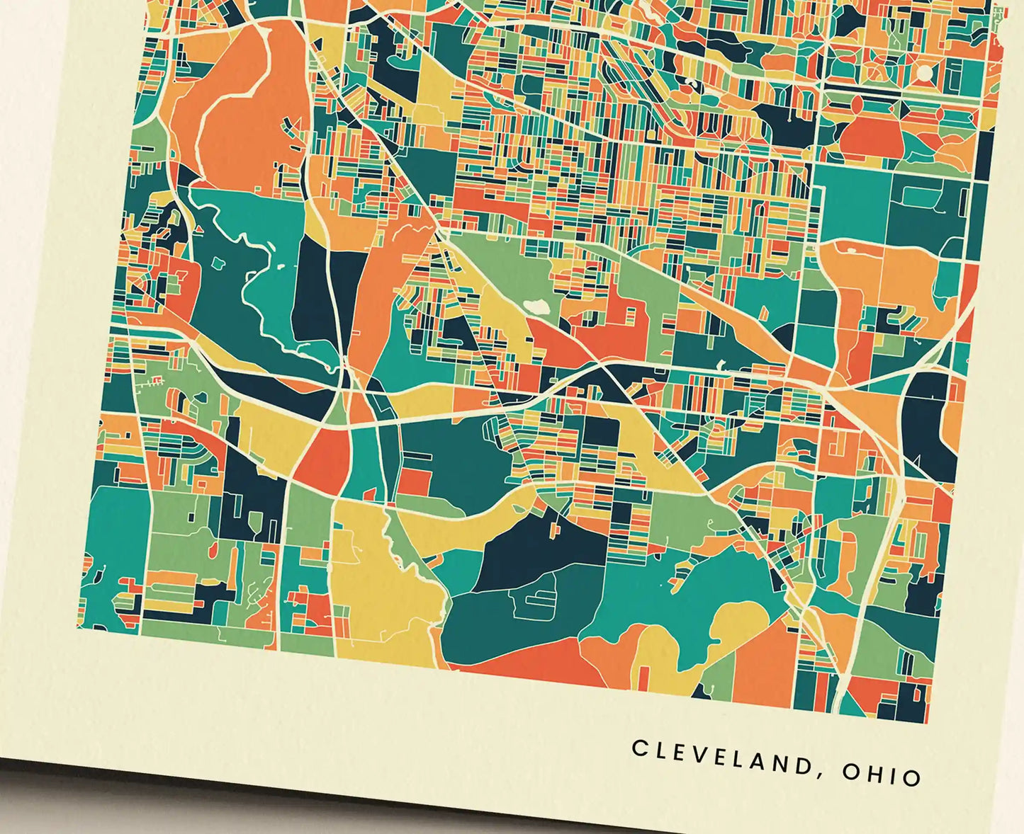 Cleveland, Ohio Stadtkarte Poster – Polychroma Modern Art Print
