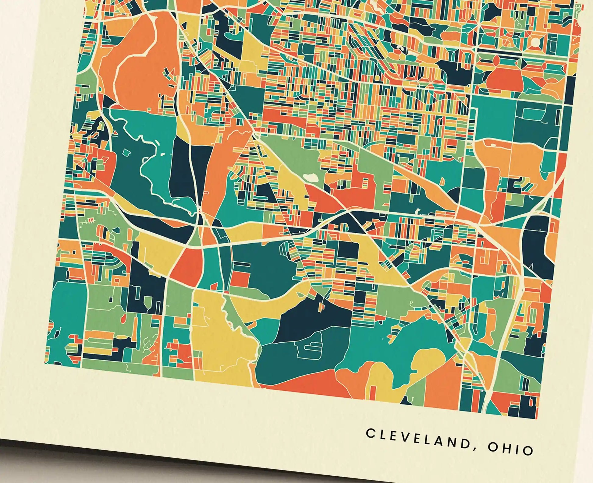 Cleveland, Ohio Stadtkarte Poster – Polychroma Modern Art Print
