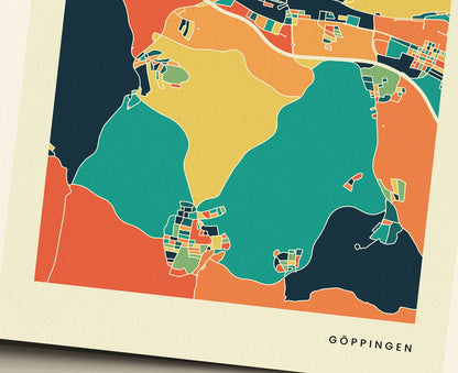 Göppingen Stadtkarte Poster – Polychroma Modern Art Print