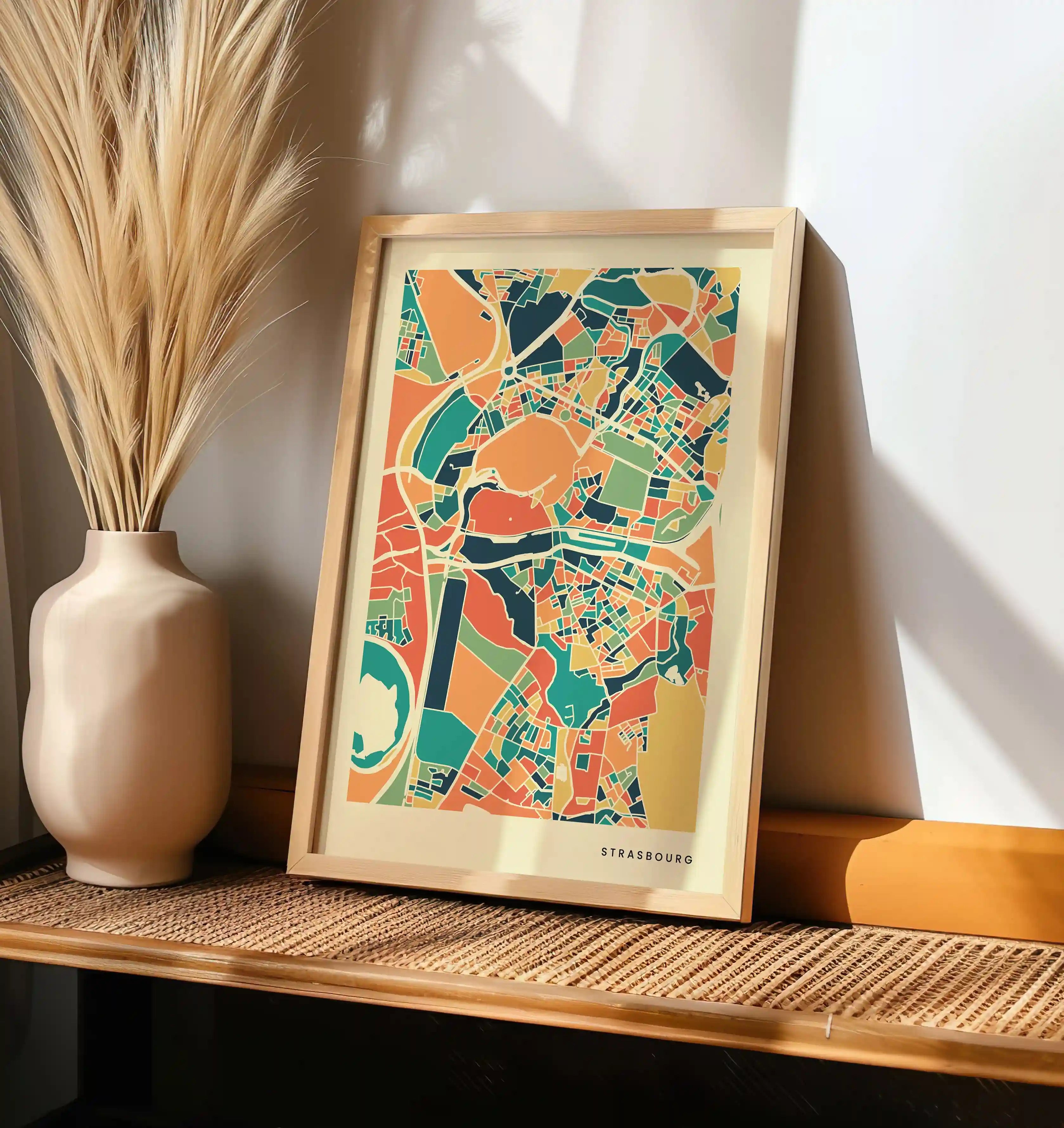 Strasbourg Stadtkarte Poster – Polychroma Modern Art Print