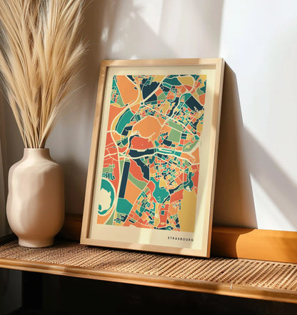Strasbourg Stadtkarte Poster – Polychroma Modern Art Print