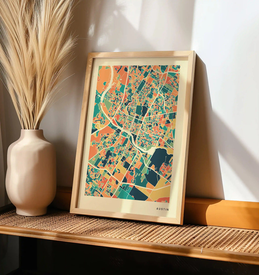 Austin Stadtkarte Poster – Polychroma Modern Art Print