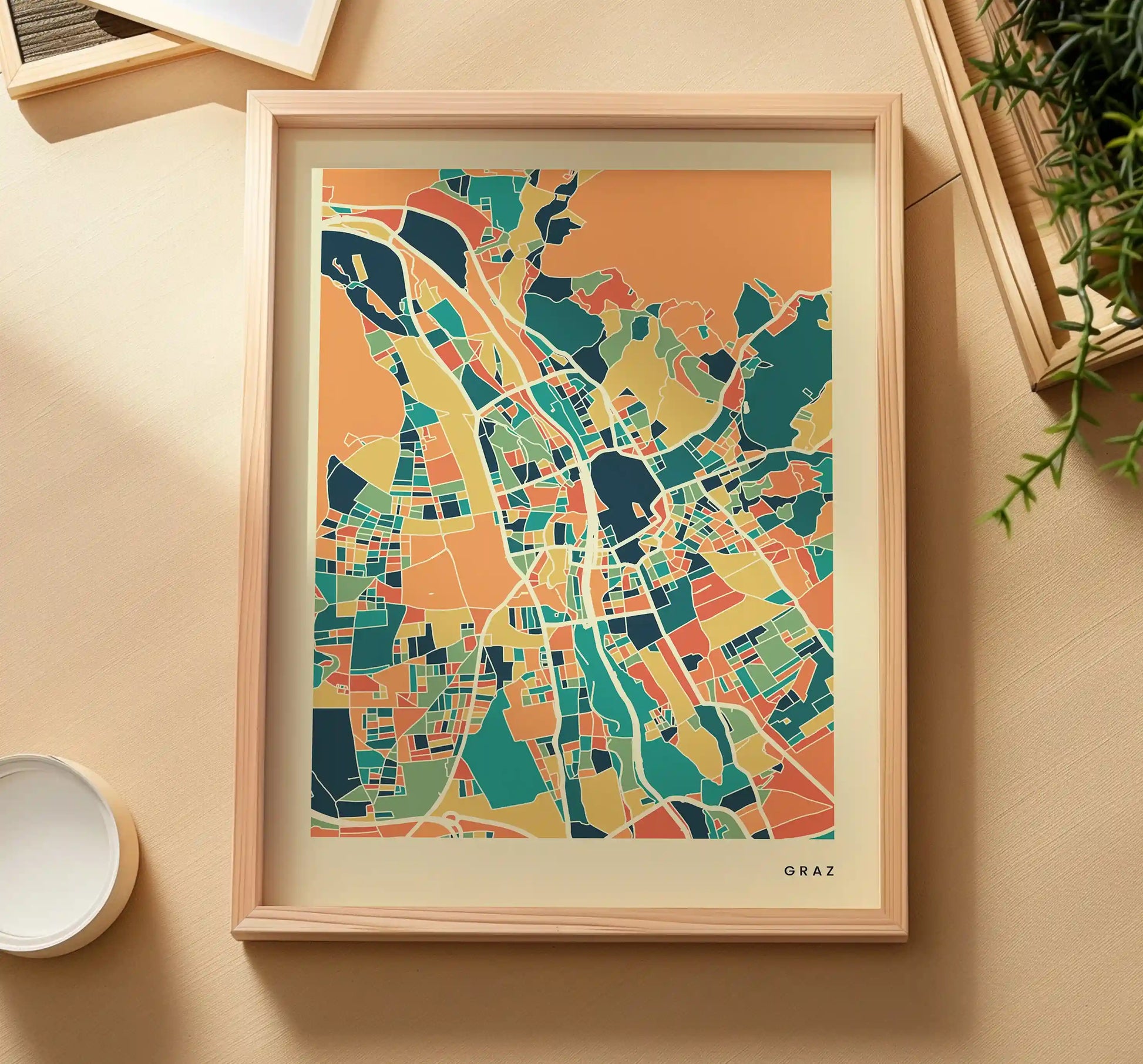Graz Stadtkarte Poster – Polychroma Modern Art Print