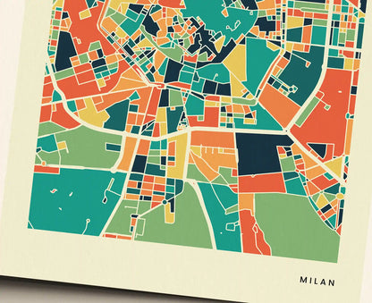 Milan Stadtkarte Poster – Polychroma Modern Art Print