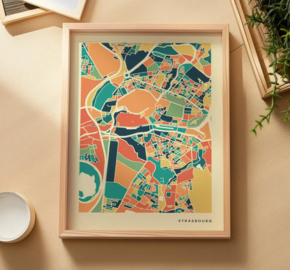 Strasbourg Stadtkarte Poster – Polychroma Modern Art Print