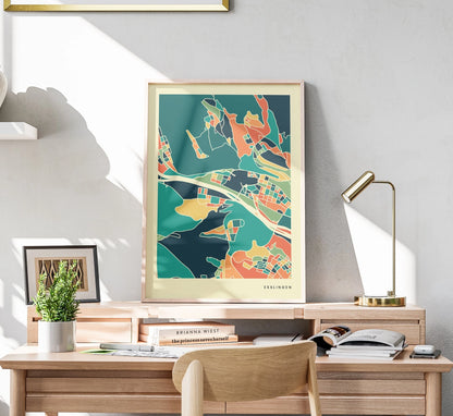 Esslingen Stadtkarte Poster – Polychroma Modern Art Print