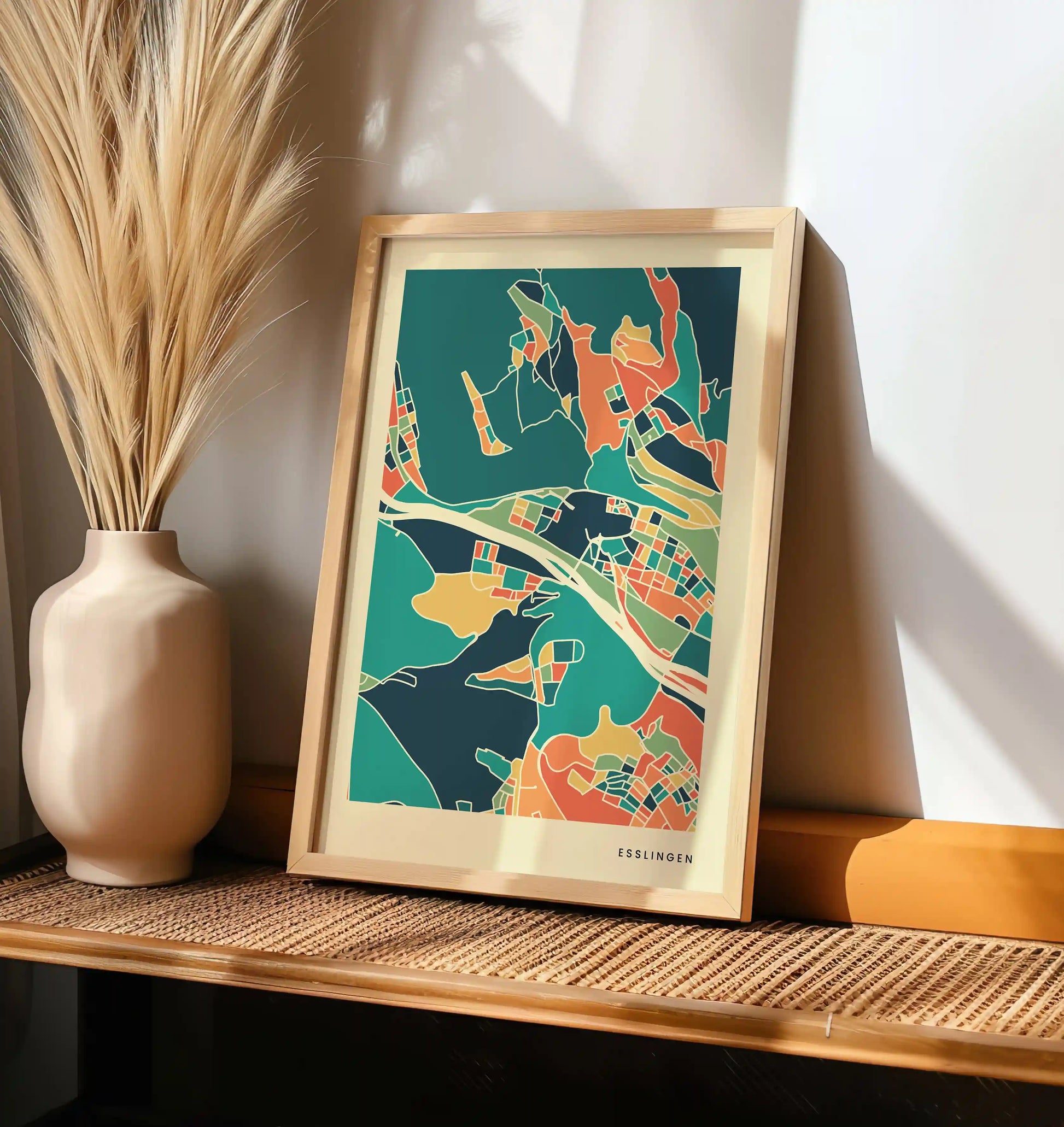 Esslingen Stadtkarte Poster – Polychroma Modern Art Print