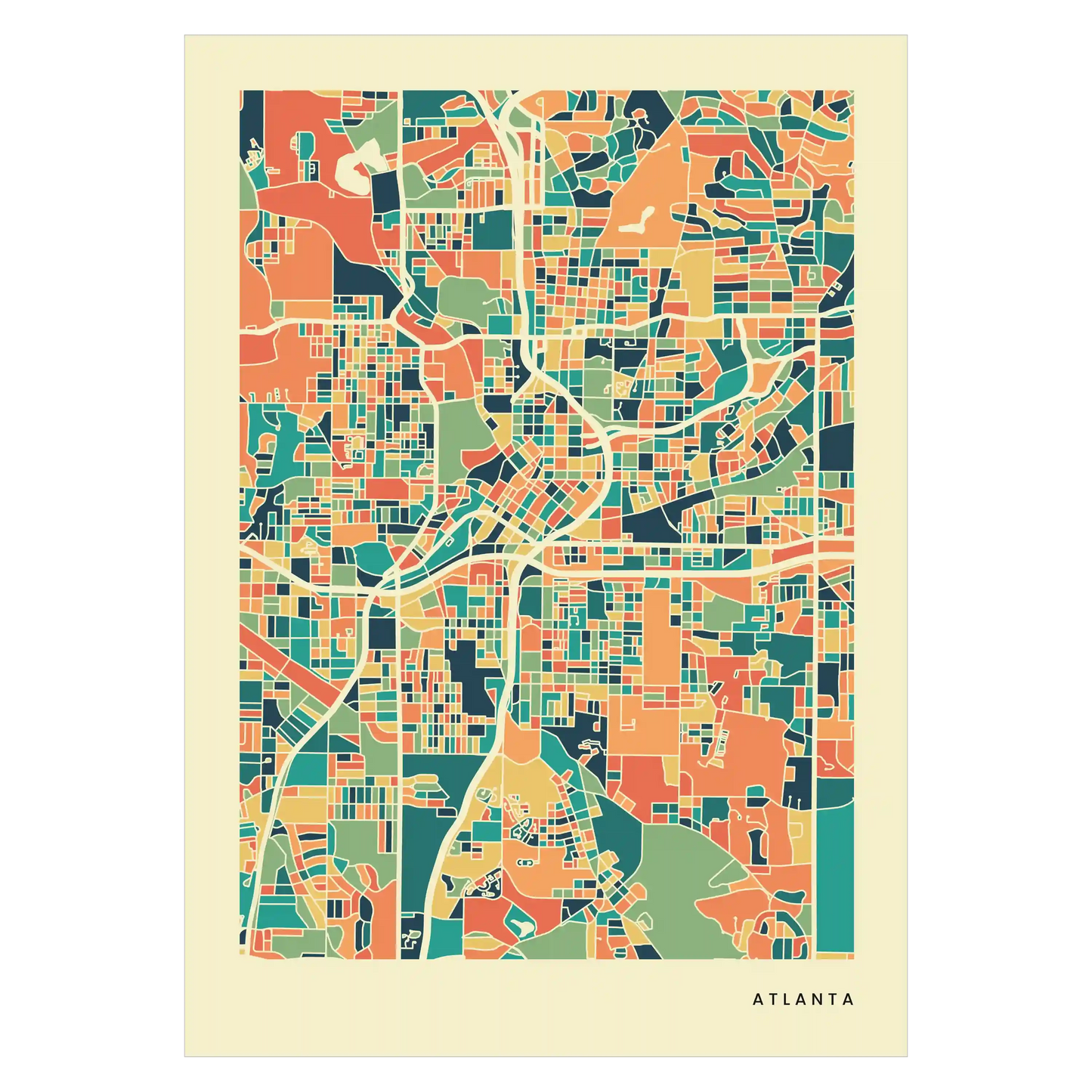 Atlanta Stadtkarte Poster – Polychroma Modern Art Print