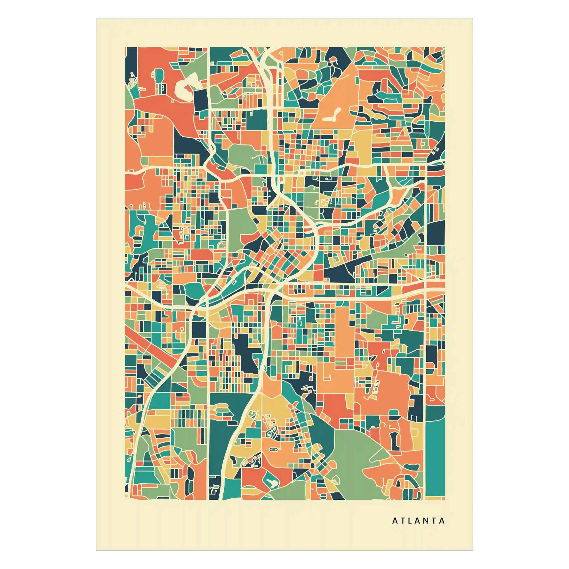 Atlanta Stadtkarte Poster – Polychroma Modern Art Print