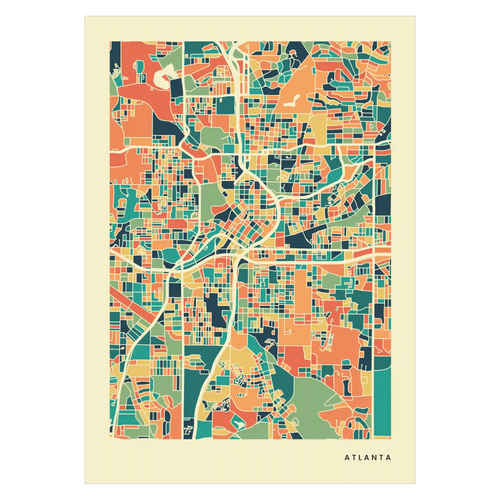 Abstrakte Stadtkarte von Atlanta in bunten Farbflächen, Stadtname unten rechts