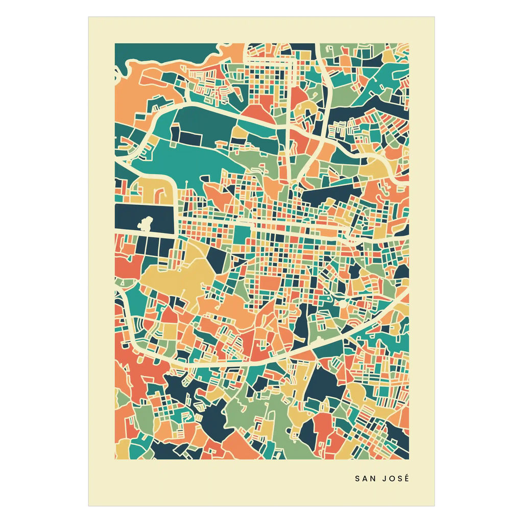 San José Stadtkarte Poster – Polychroma Modern Art Print