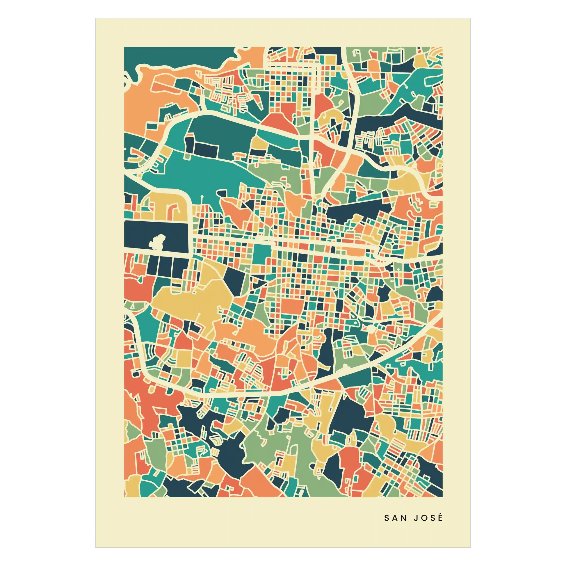 San José Stadtkarte Poster – Polychroma Modern Art Print