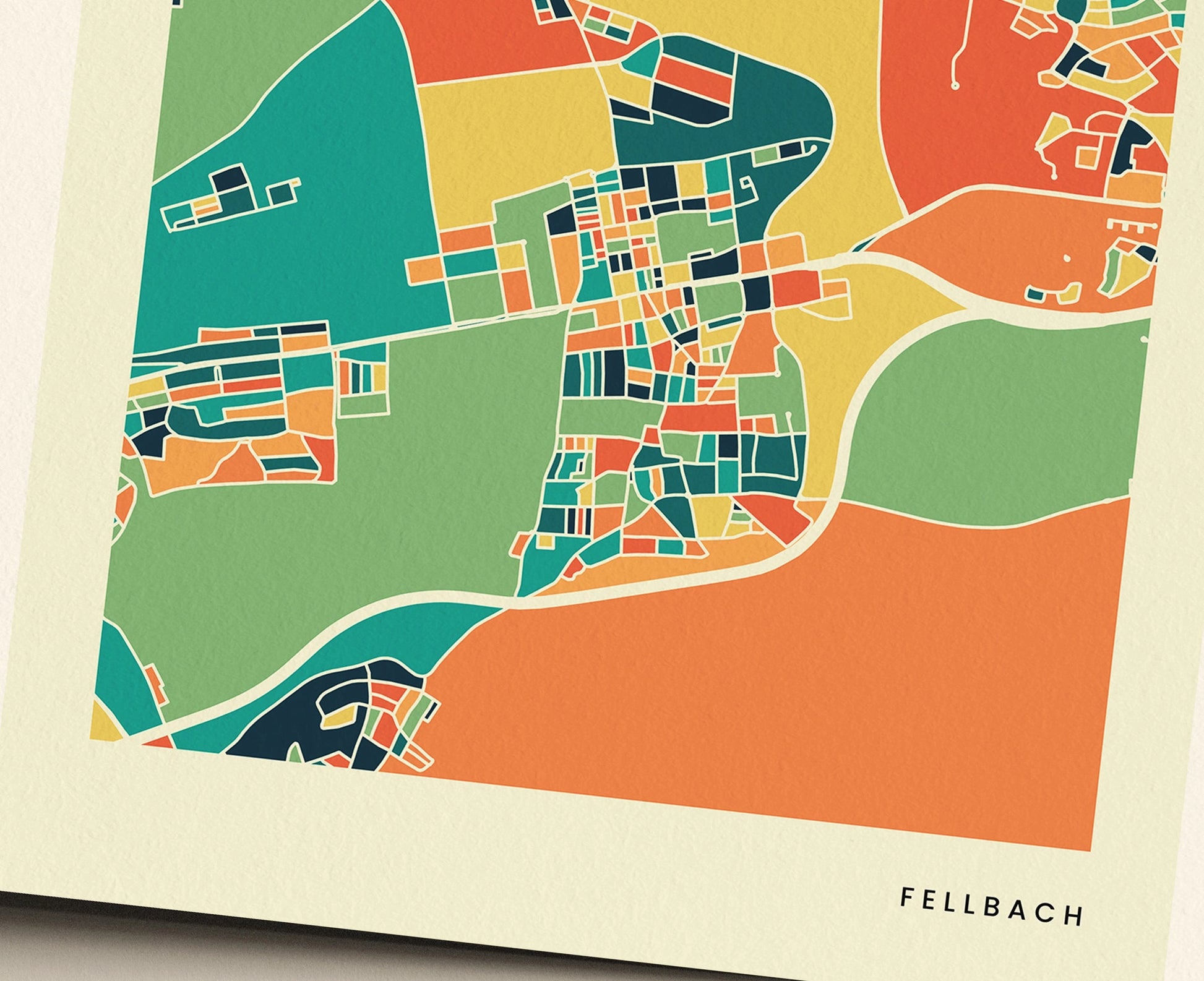 Fellbach Stadtkarte Poster – Polychroma Modern Art Print