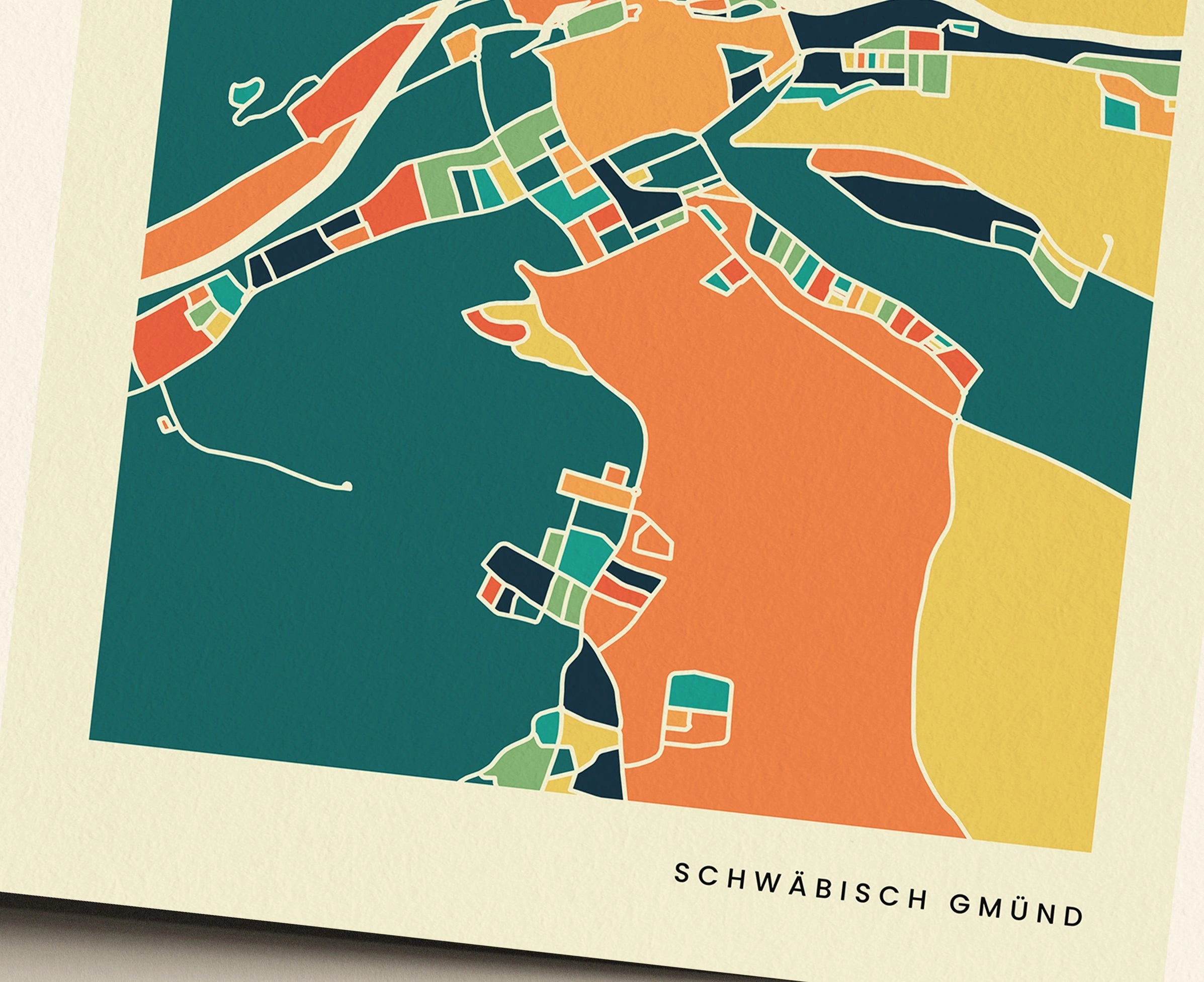 Schwäbisch Gmünd Stadtkarte Poster – Polychroma Modern Art Print
