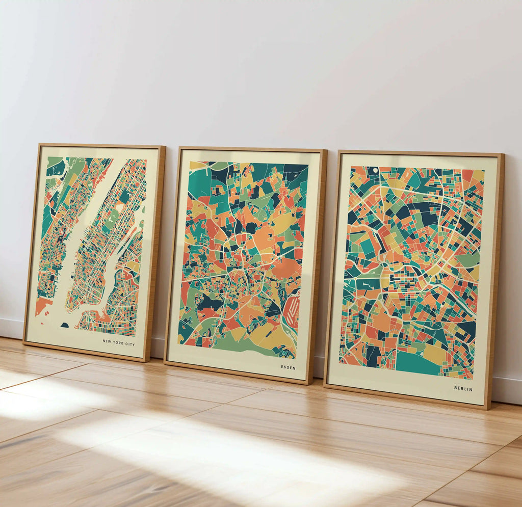 Essen Stadtkarte Poster – Polychroma Modern Art Print