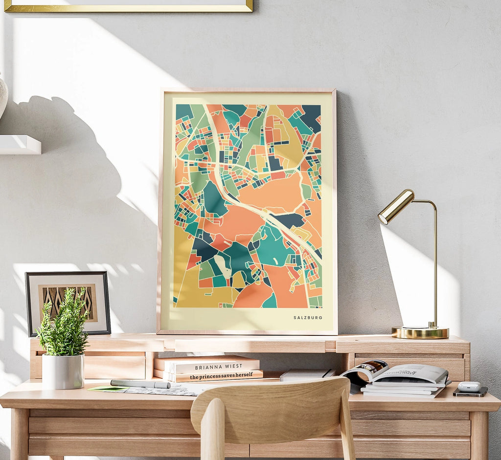 Salzburg Stadtkarte Poster – Polychroma Modern Art Print