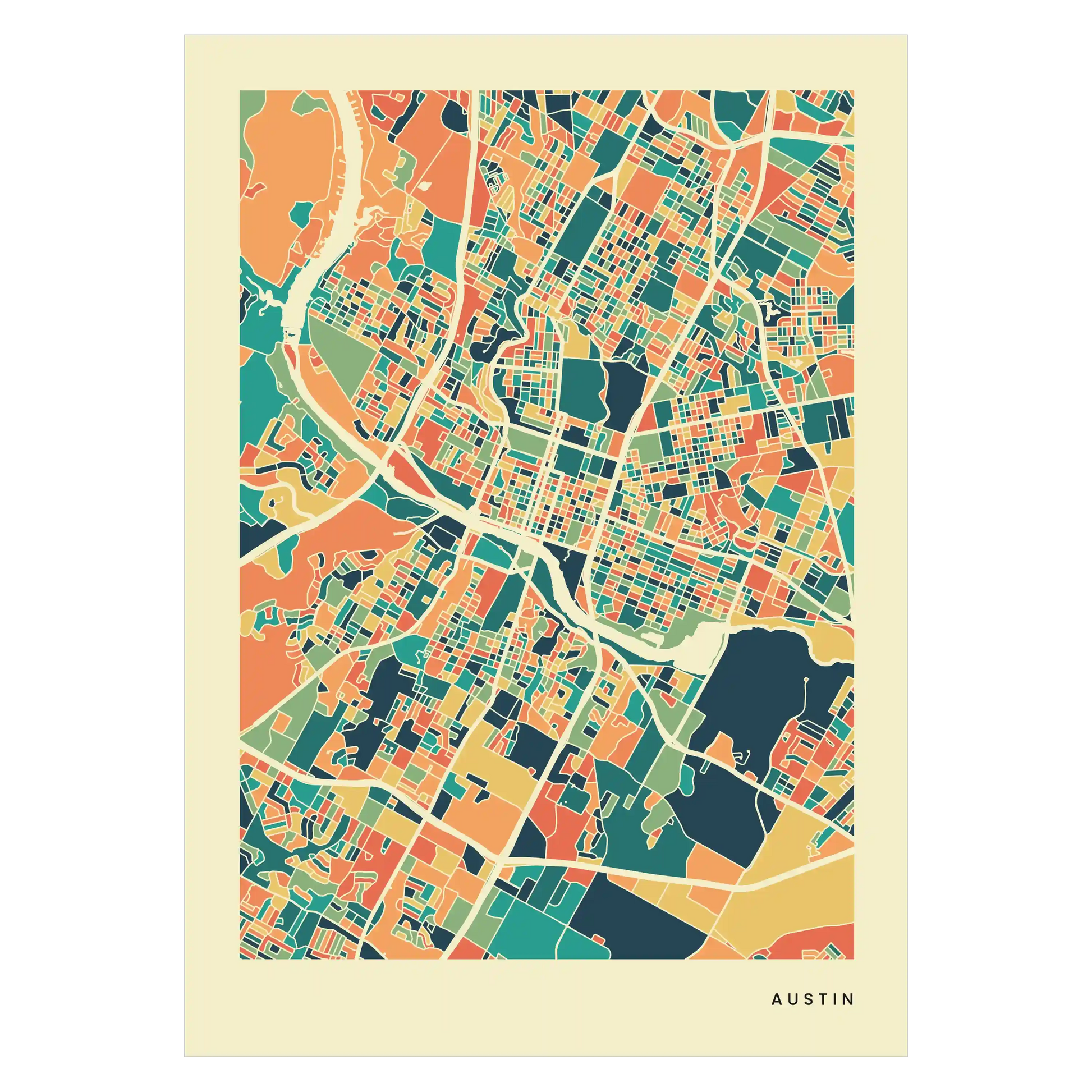 Austin Stadtkarte Poster – Polychroma Modern Art Print