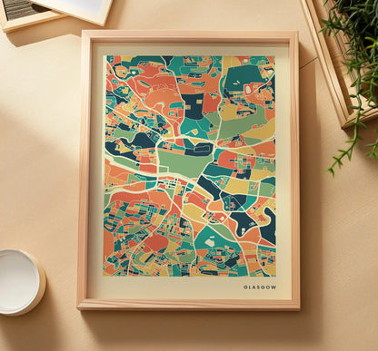 Glasgow Stadtkarte Poster – Polychroma Modern Art Print