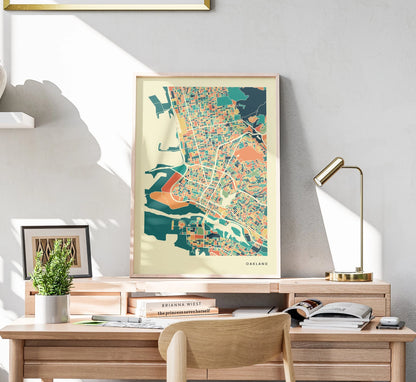 Oakland Stadtkarte Poster – Polychroma Modern Art Print