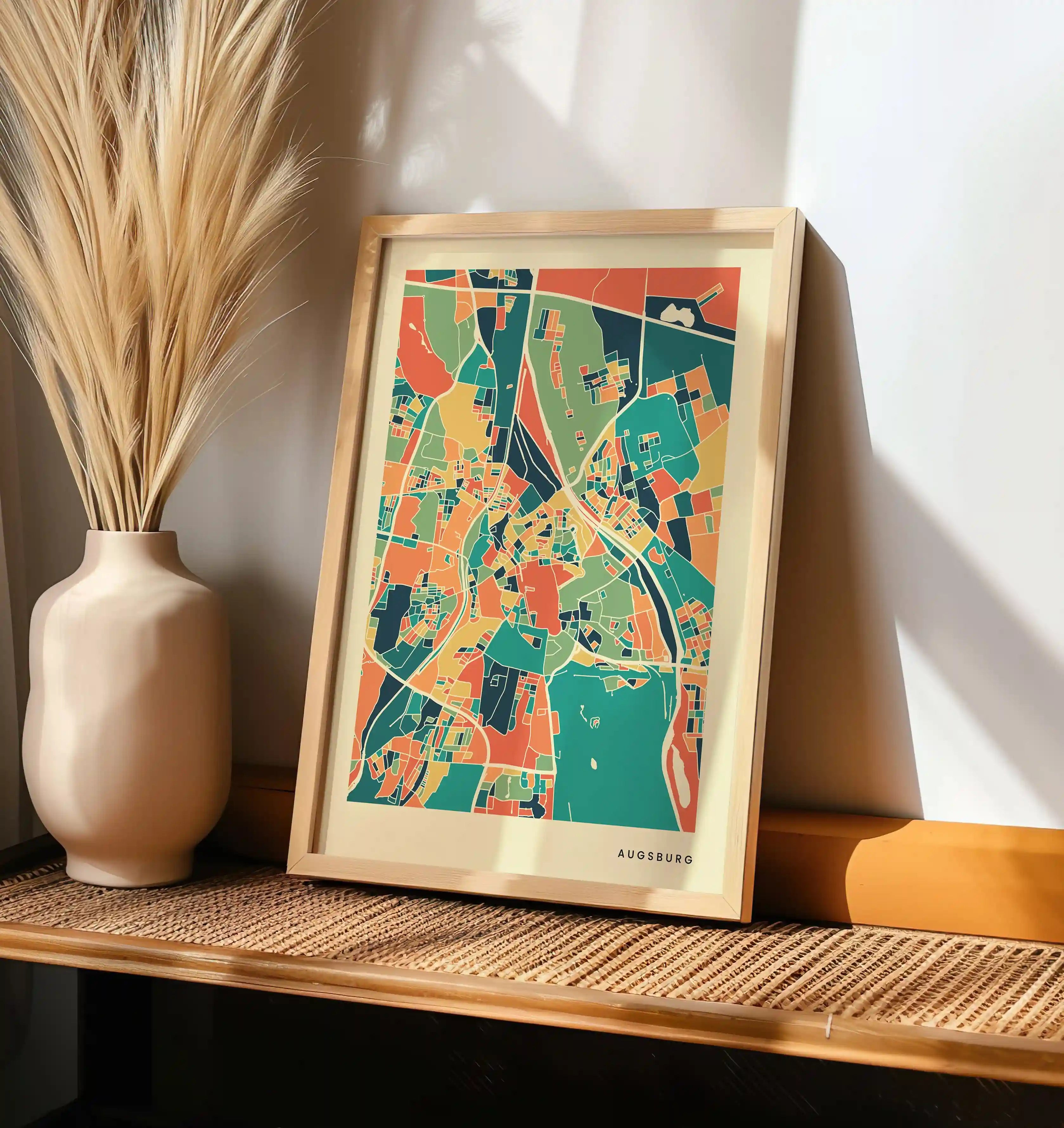 Augsburg Stadtkarte Poster – Polychroma Modern Art Print