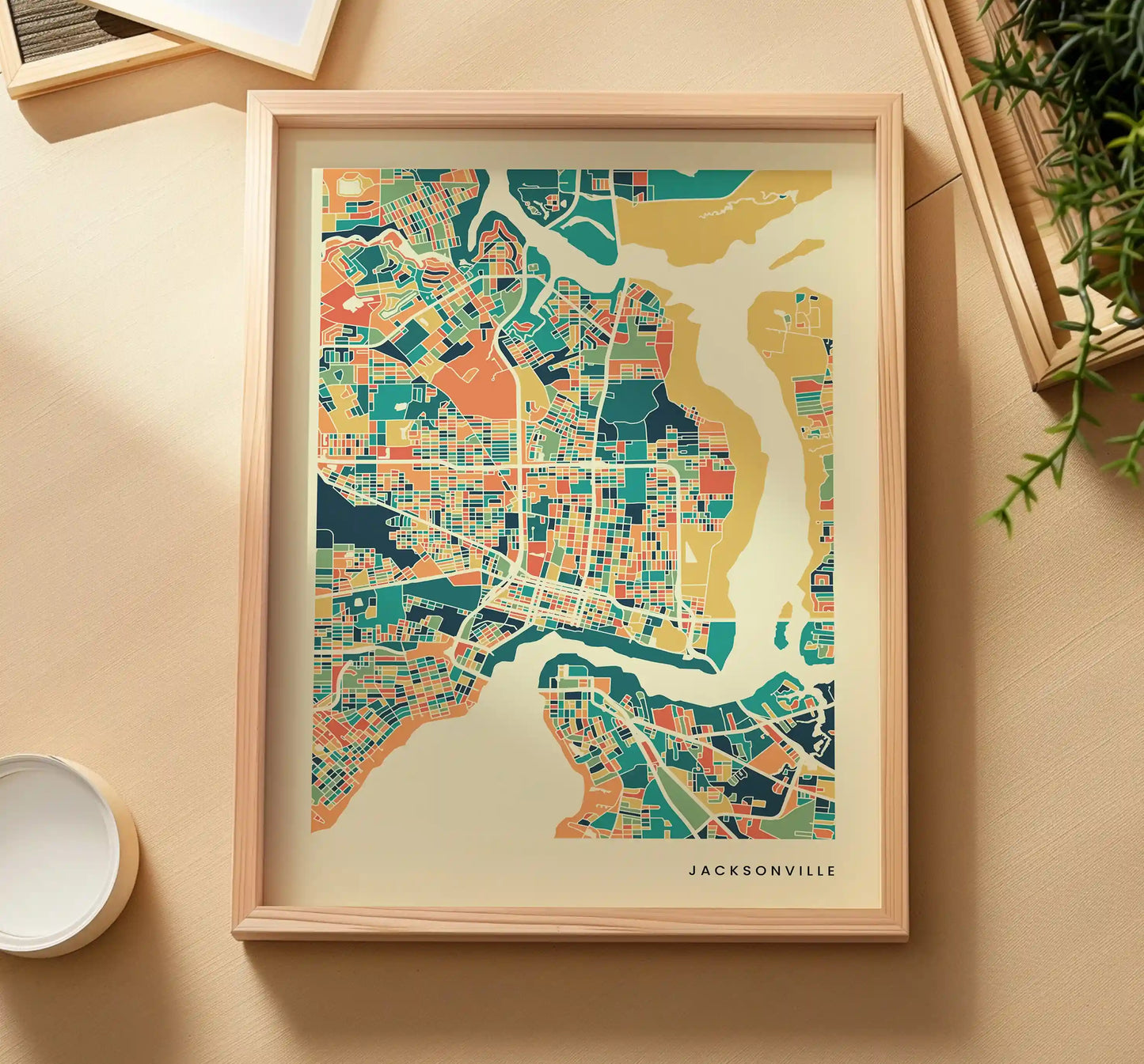Jacksonville Stadtkarte Poster – Polychroma Modern Art Print