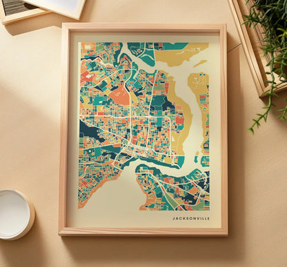 Jacksonville Stadtkarte Poster – Polychroma Modern Art Print