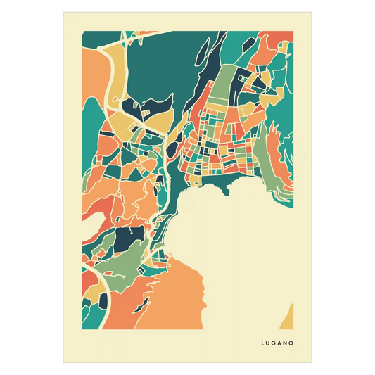 Lugano Stadtkarte Poster – Polychroma Modern Art Print