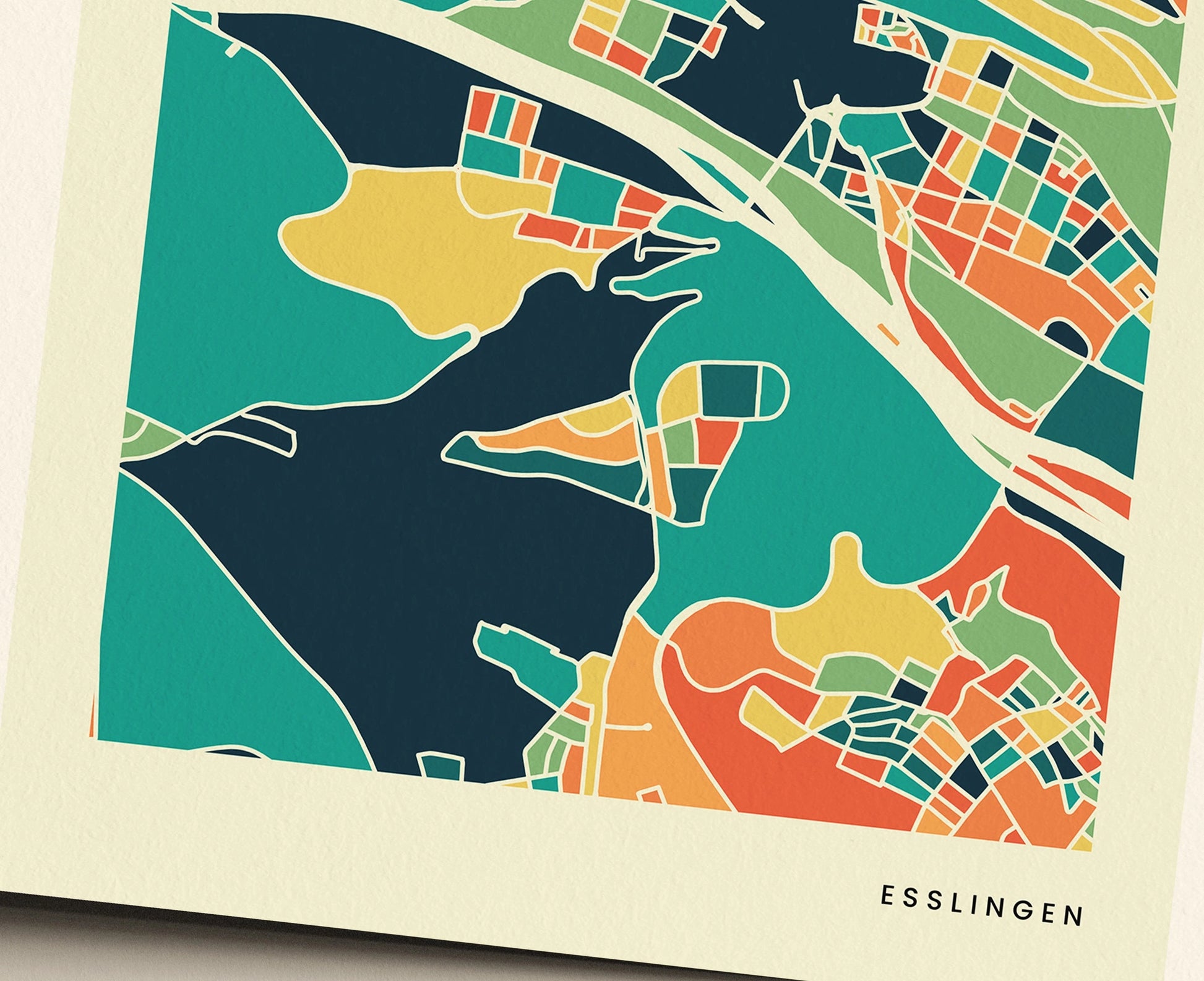 Esslingen Stadtkarte Poster – Polychroma Modern Art Print