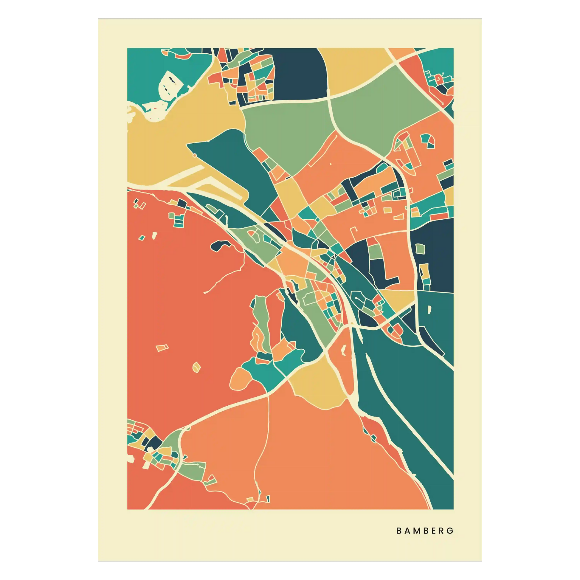 Bamberg Stadtkarte Poster – Polychroma Modern Art Print