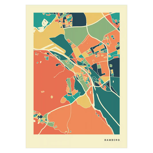 Bamberg Stadtkarte Poster – Polychroma Modern Art Print