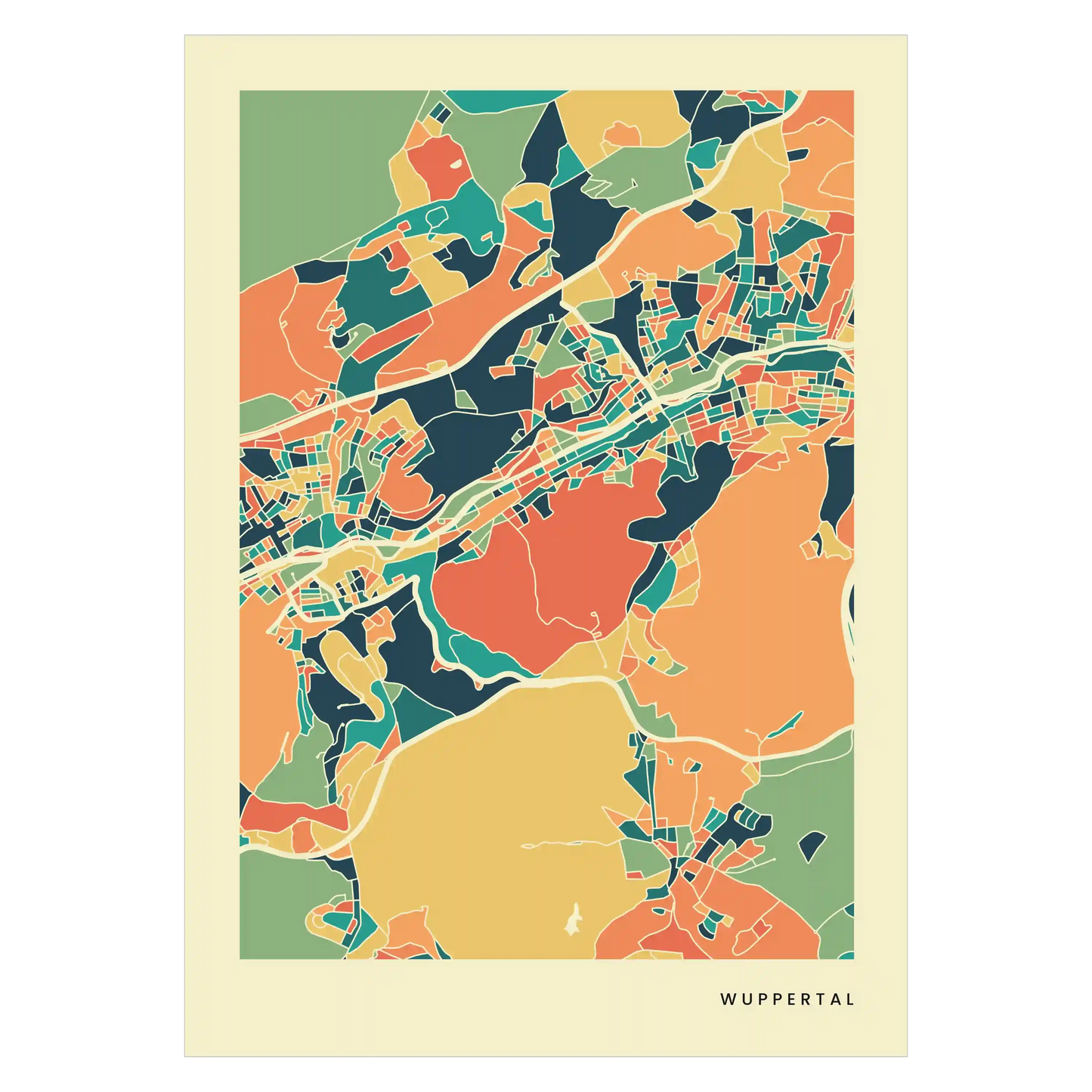 Wuppertal Stadtkarte Poster – Polychroma Modern Art Print